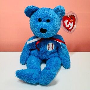 TY Beanie Baby Addison Bear - 2001 Blue Baseball Plush